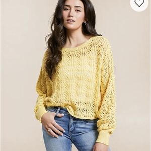 Lightweight Yellow Open-Stitch Scoop Neck Sweater